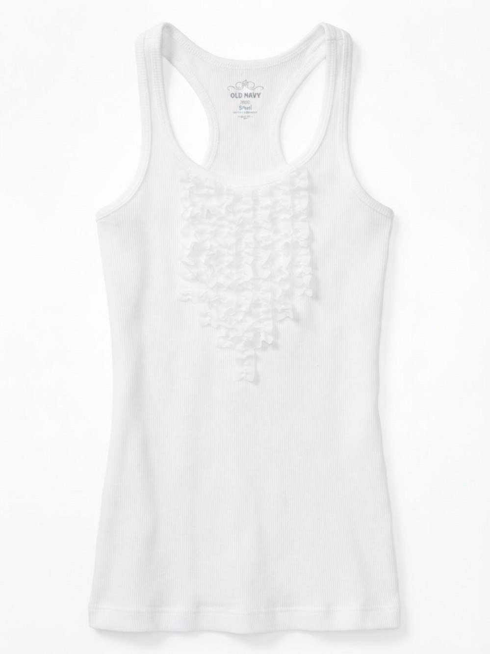 Old Navy White Ribbed Racerback Tank with Front Ruffle Small